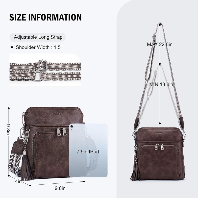 Roulens Crossbody Purse for Women Vegan Leather Medium Crossbody Wallet Bag for Travel Women Shoulder Handbags with Tassel - Image 3